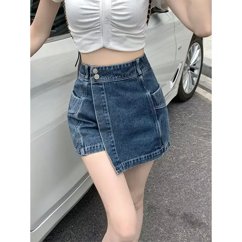 A- Line Denim Mini Dress Women's High-Waisted Slimming Cotton Skort Korean Style Student Shorts Trendy Summer 2023