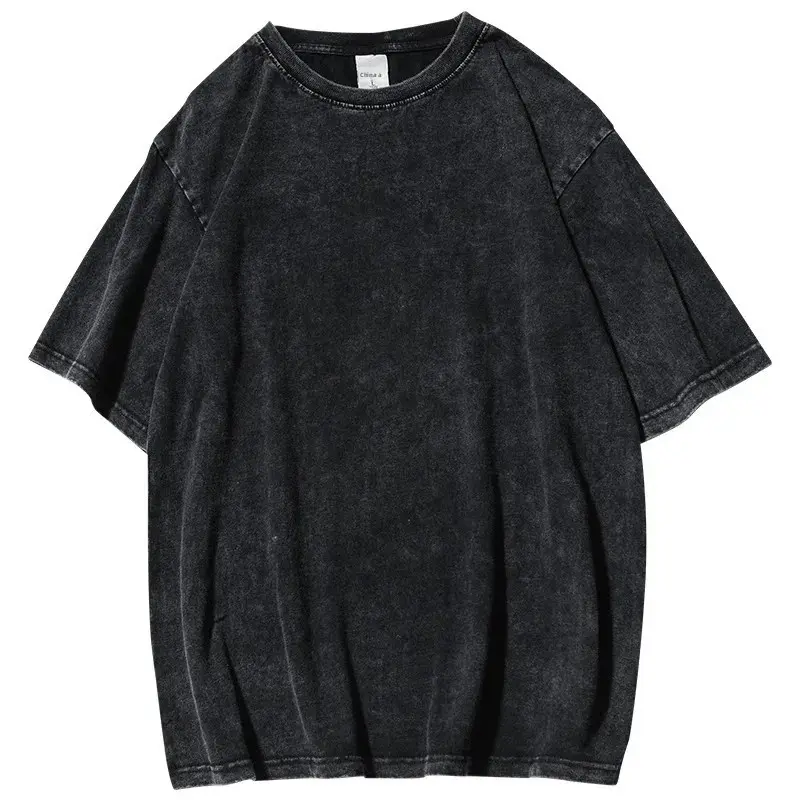 Washed Pure Cotton Short Sleeve T-Shirt Unisex Oversize American Retro Print Half Sleeve Trendy Top Crew Neck Basic Fit