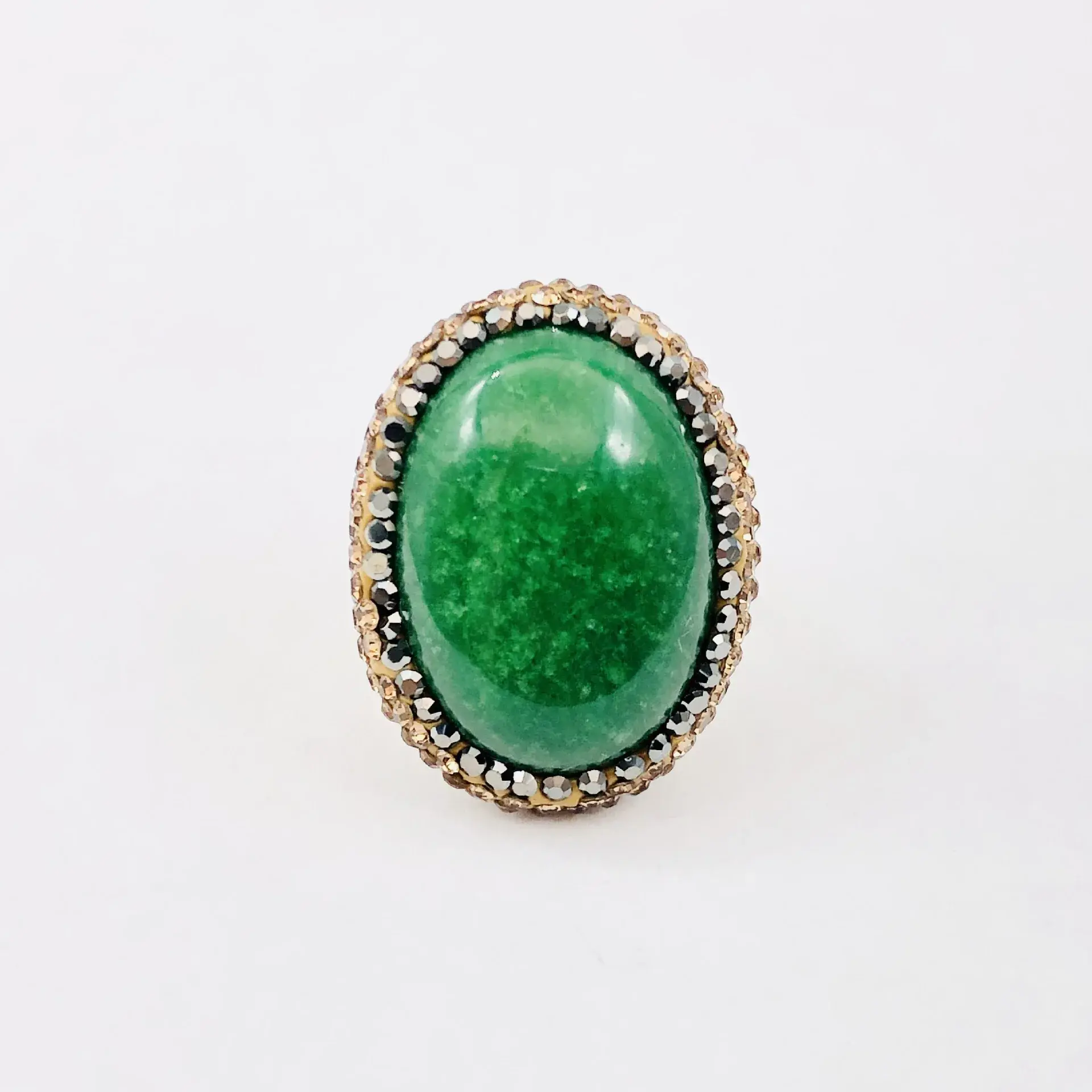 Malayi Jade Ring Green Oval Large Ring Face Women's Vintage Fashion Light Luxury Hollow Design Unique Finger Ring