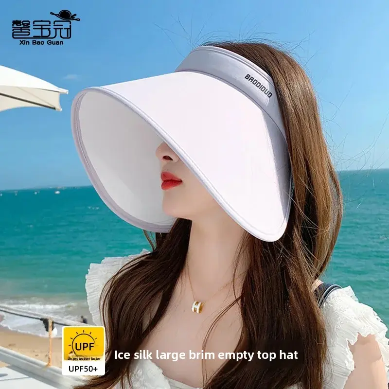 Women's Summer Outdoor UV Protection Hat Big Brim Sunshade Cap Face Covering UPF+ Lace Net Hat Empty Top Hat for Outdoors