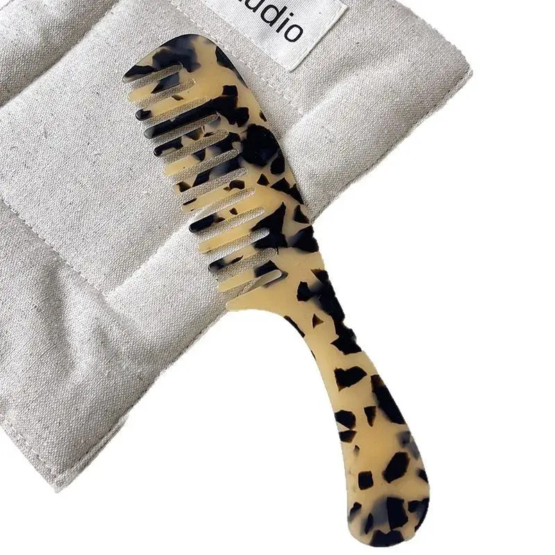 High Quality Acetate Comb with Handle Wide Tooth Hairdressing Makeup Brushing Comb Portable Marble Pattern Hair Parting Comb