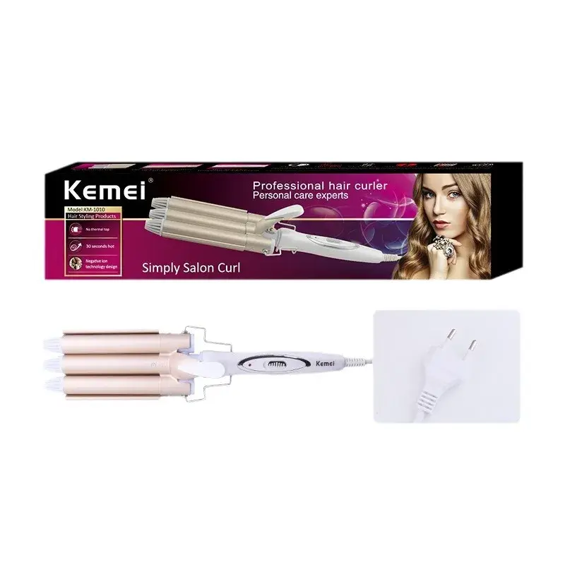 KEMEI KM-1010 Hair Curler Cake Roll Three Rods Egg Roll Head Hair Curler Egg Roll Rod Salon Tool Accessories from Mainland China