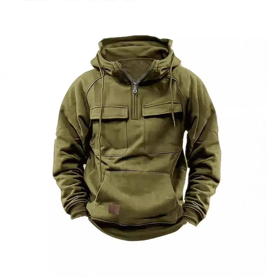 2024 New Men's Sweatshirt Hooded Pullover Casual Sporty Zipper Multi-Pocket Cross-Border Spring Autumn Loose Fit Hoody