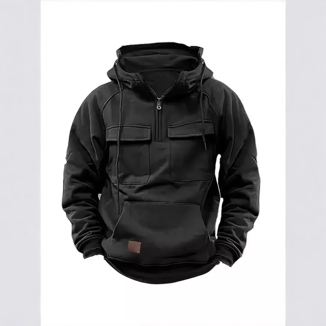 2024 New Men's Sweatshirt Hooded Pullover Casual Sporty Zipper Multi-Pocket Cross-Border Spring Autumn Loose Fit Hoody