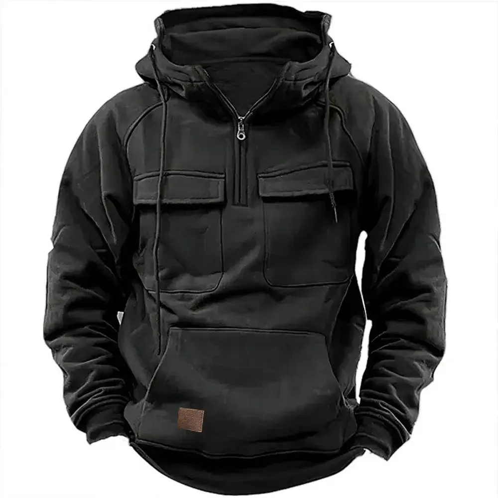 2024 New Men's Sweatshirt Hooded Pullover Casual Sporty Zipper Multi-Pocket Cross-Border Spring Autumn Loose Fit Hoody