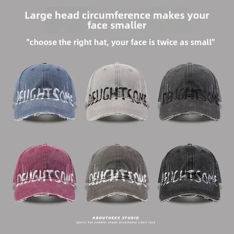 Washed Vintage American Style Baseball Cap Women Soft Top Letter Embroidery Small Face Wide Brim Hat Breathable Mesh Cap