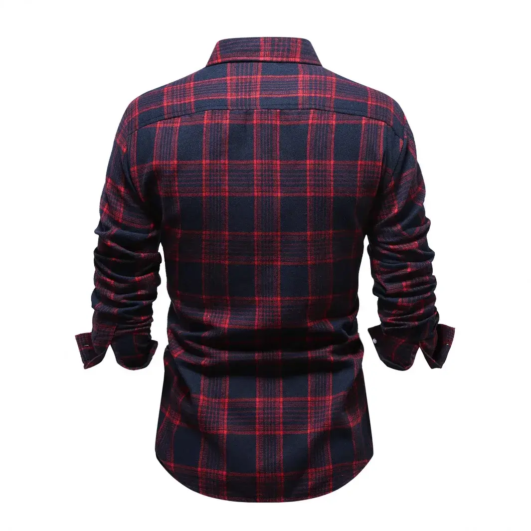 Casual Plaid Long Sleeve Men's Shirt Redsanding Business Fashion Outerwear Spring Autumn/Winter Cross-border Supply