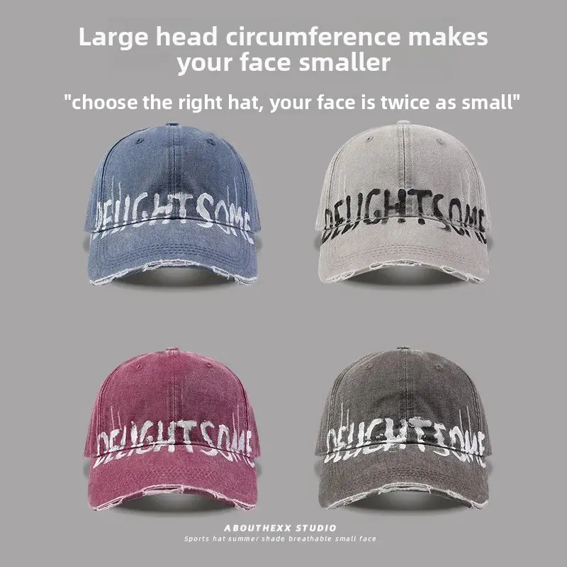 Washed Vintage American Style Baseball Cap Women Soft Top Letter Embroidery Small Face Wide Brim Hat Breathable Mesh Cap