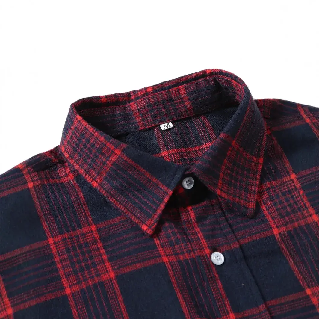Casual Plaid Long Sleeve Men's Shirt Redsanding Business Fashion Outerwear Spring Autumn/Winter Cross-border Supply
