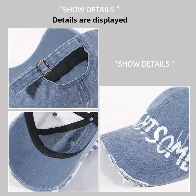 Washed Vintage American Style Baseball Cap Women Soft Top Letter Embroidery Small Face Wide Brim Hat Breathable Mesh Cap