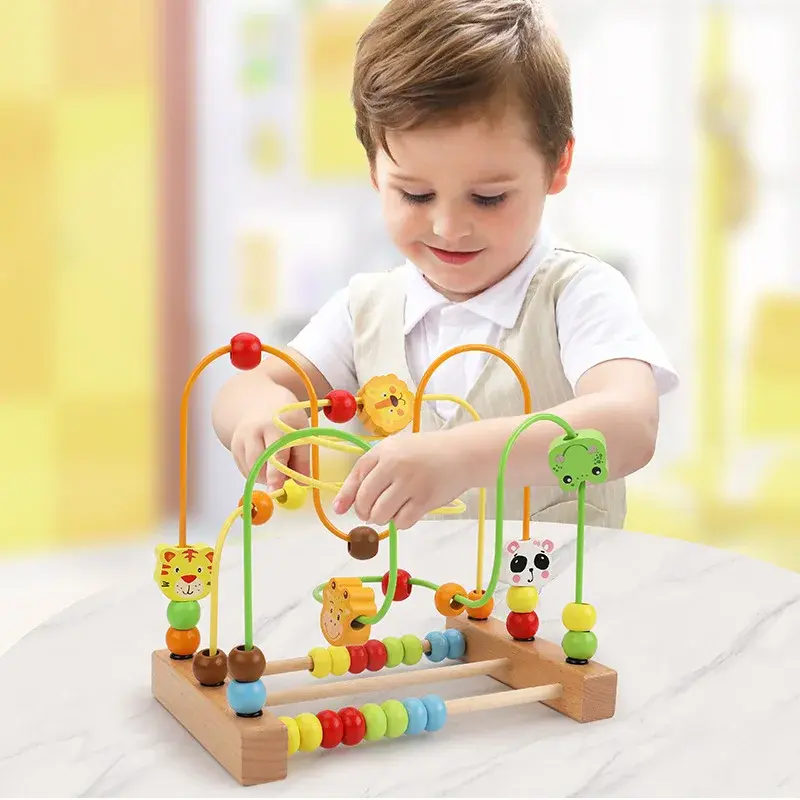 Wooden Early Education Beads for Children Hand Eye Coordination Animal Fruit Toys Educational Toys for Toddlers 1-3 Years Old