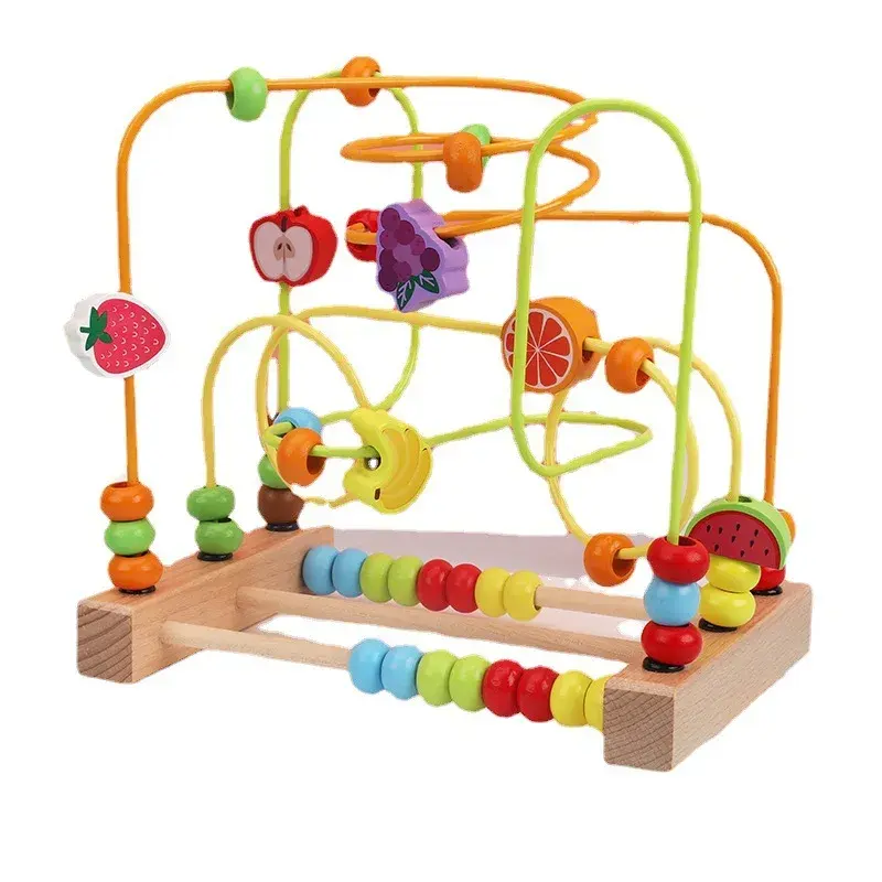 Wooden Early Education Beads for Children Hand Eye Coordination Animal Fruit Toys Educational Toys for Toddlers 1-3 Years Old