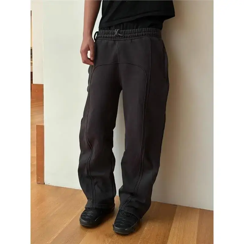Casual Elastic Drawstring Zipper Pants High Street Hip Hop Streetwear Men's Loose Fit Comfortable Breathable Fashionable