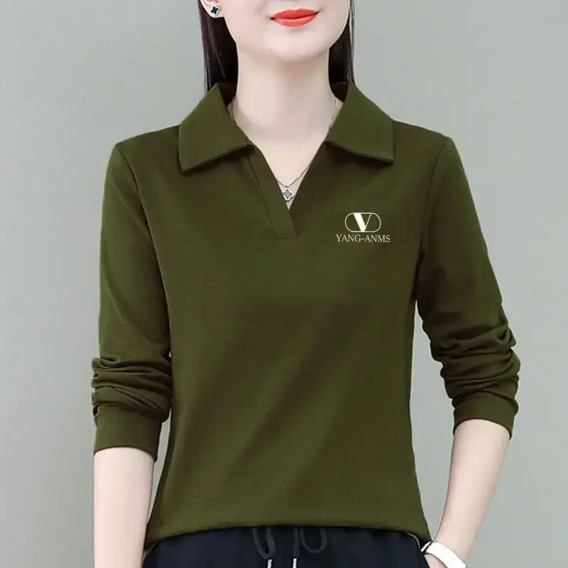 Spring Autumn Women's Long Sleeve Polo Shirt New Style Plus Sizes Slimming Effective Fashion Versatile Top For Ladies