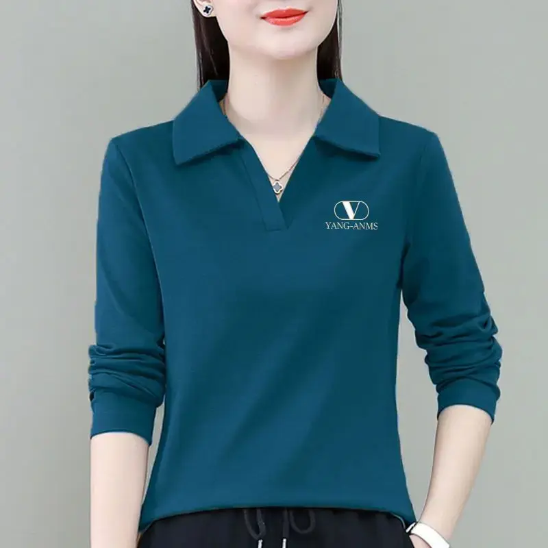 Spring Autumn Women's Long Sleeve Polo Shirt New Style Plus Sizes Slimming Effective Fashion Versatile Top For Ladies