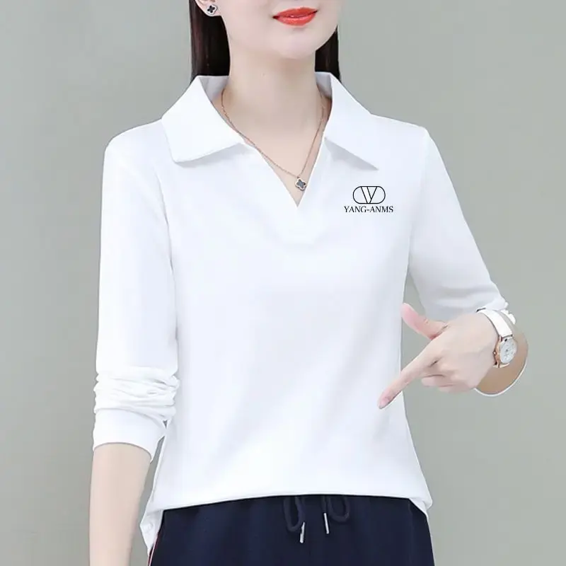 Spring Autumn Women's Long Sleeve Polo Shirt New Style Plus Sizes Slimming Effective Fashion Versatile Top For Ladies