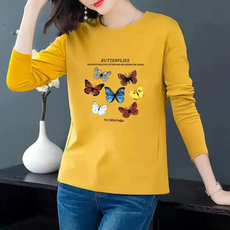 Stylish Plus Size Loose Fit Long Sleeve T-Shirt Women's Casual Round Neck Top For Spring Autumn 2021 Korean Version