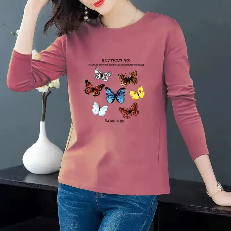 Stylish Plus Size Loose Fit Long Sleeve T-Shirt Women's Casual Round Neck Top For Spring Autumn 2021 Korean Version