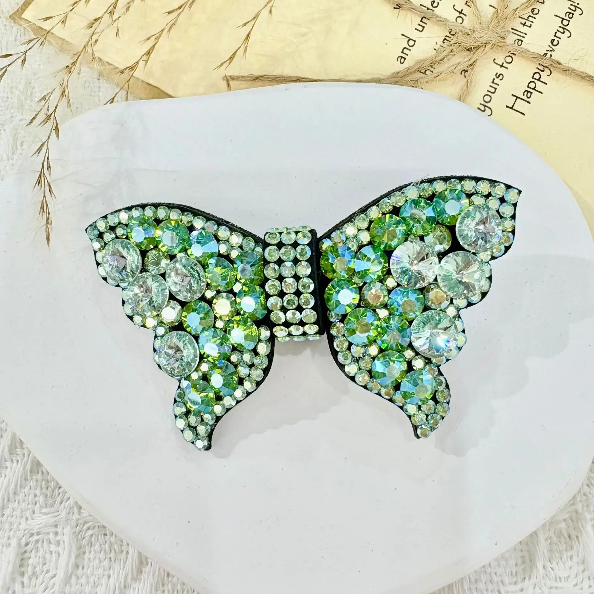New Korean Style Leather Full Drill Hair Accessories Hair Clips Crystal Hair Bangs Butterfly Knot Spring Clamp High End Headwear
