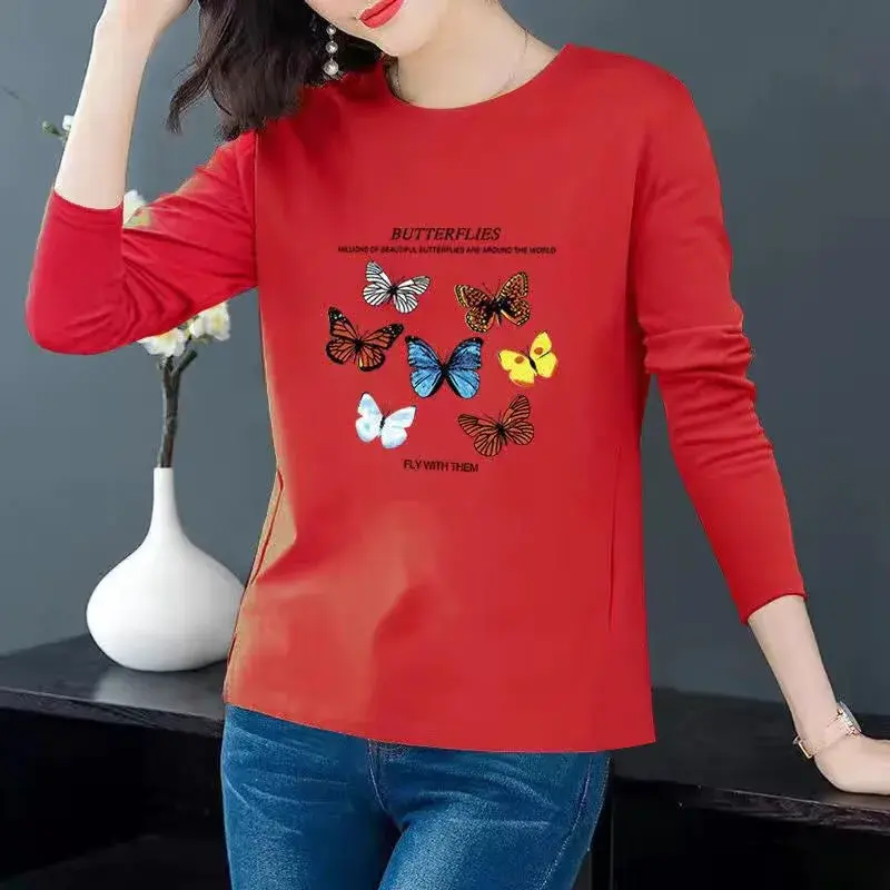 Stylish Plus Size Loose Fit Long Sleeve T-Shirt Women's Casual Round Neck Top For Spring Autumn 2021 Korean Version