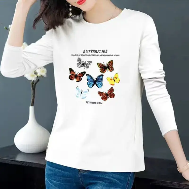 Stylish Plus Size Loose Fit Long Sleeve T-Shirt Women's Casual Round Neck Top For Spring Autumn 2021 Korean Version