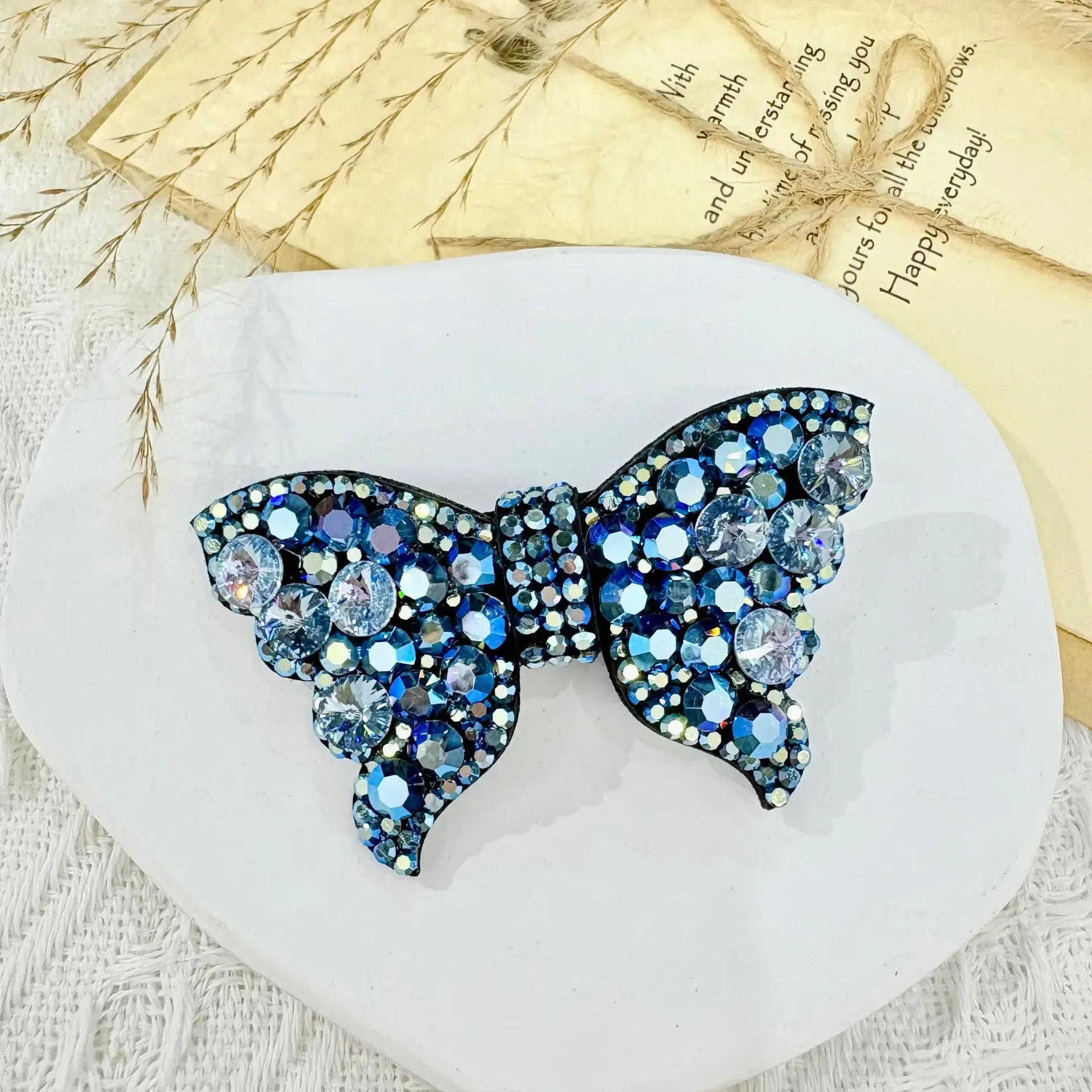 New Korean Style Leather Full Drill Hair Accessories Hair Clips Crystal Hair Bangs Butterfly Knot Spring Clamp High End Headwear