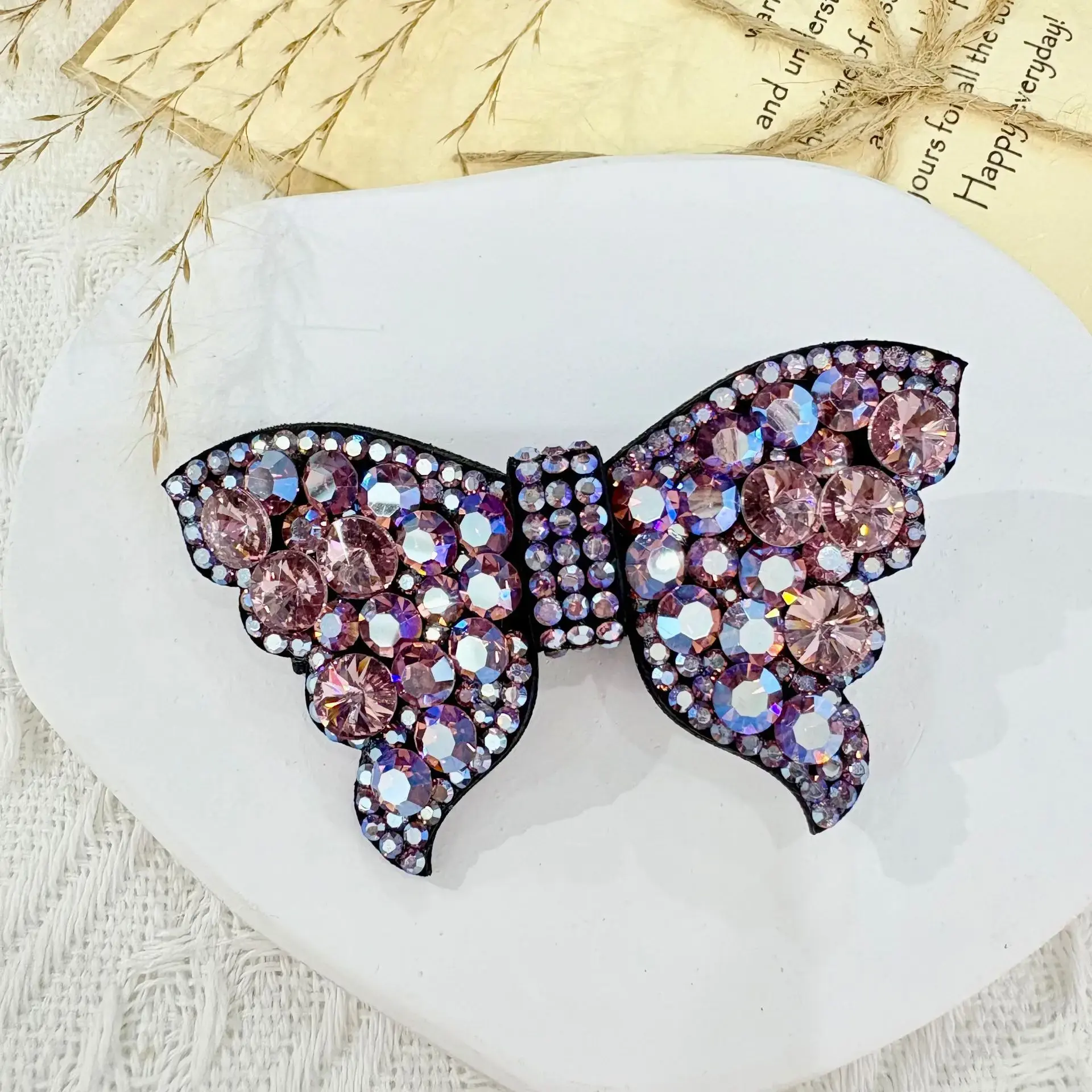 New Korean Style Leather Full Drill Hair Accessories Hair Clips Crystal Hair Bangs Butterfly Knot Spring Clamp High End Headwear