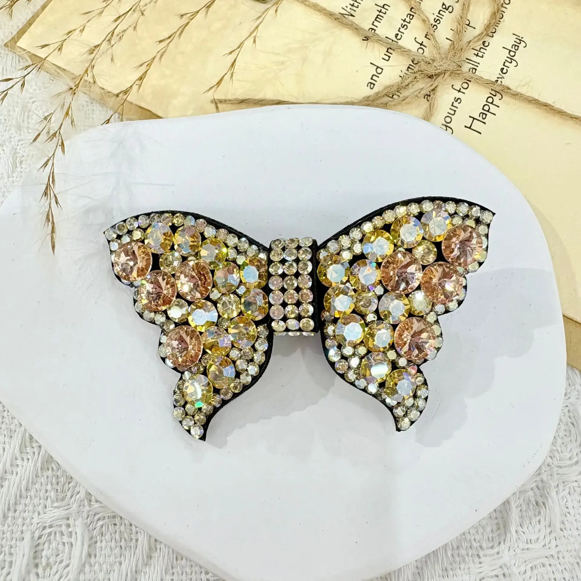 New Korean Style Leather Full Drill Hair Accessories Hair Clips Crystal Hair Bangs Butterfly Knot Spring Clamp High End Headwear