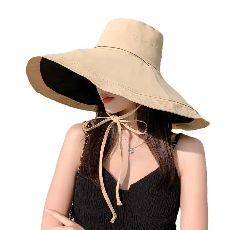 2024 Summer New Women's Beach Vacation Large Sunshade Cap Double-Sided Wear Windproof Glacier Cap Motorcycle Helmet Style Neck W