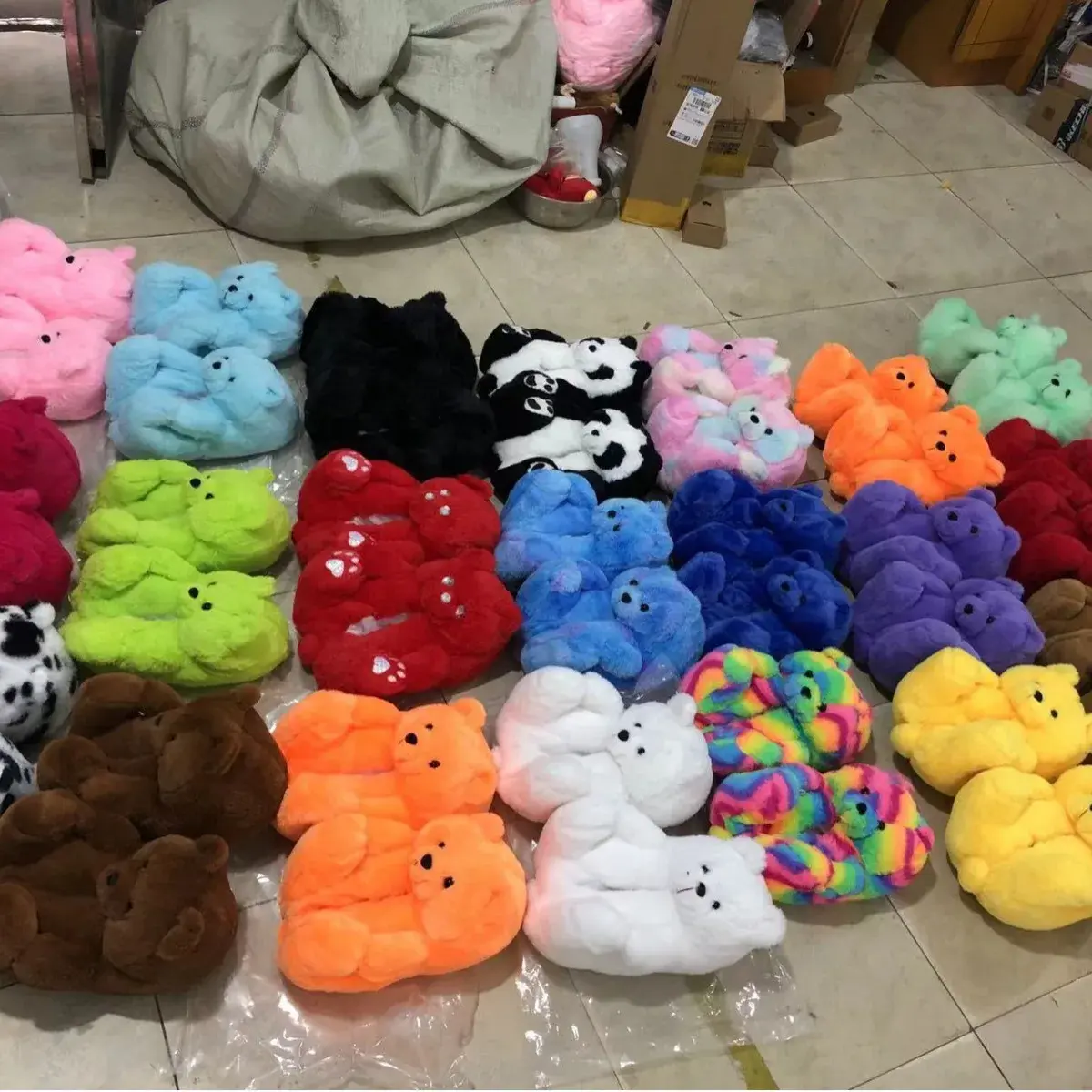 Halloween Teddy Bear Slippers Couple's Home Use Teddy Bear Plush Slippers Pumpkin Slippers For Ladies