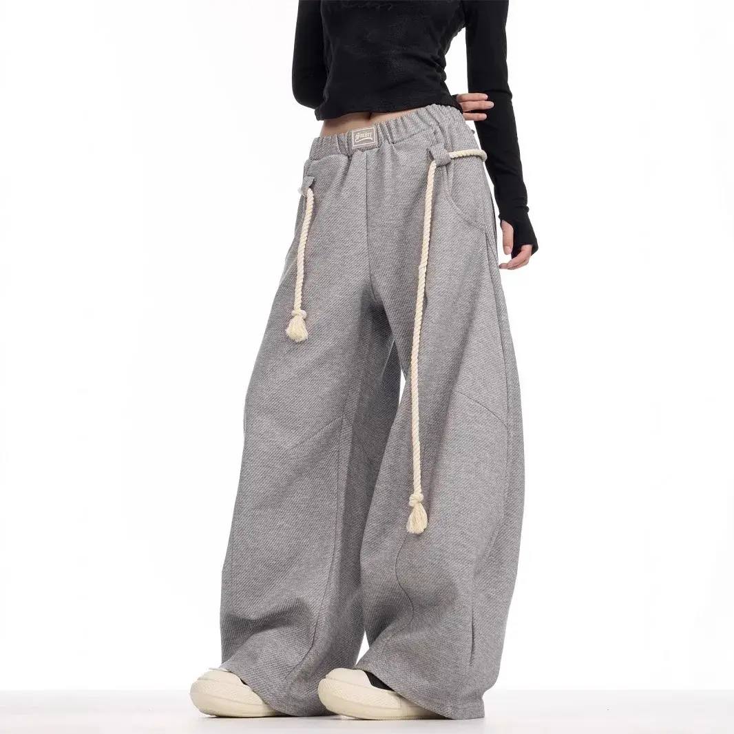 American Style Retro Wide Leg Sports Pants Women's Spring Autumn Loose Casual Sweatpants Floor-Length Trousers
