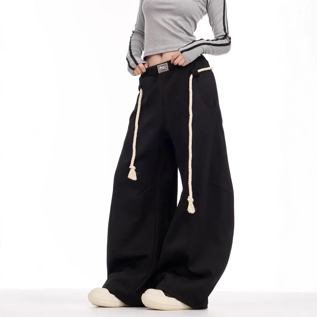 American Style Retro Wide Leg Sports Pants Women's Spring Autumn Loose Casual Sweatpants Floor-Length Trousers