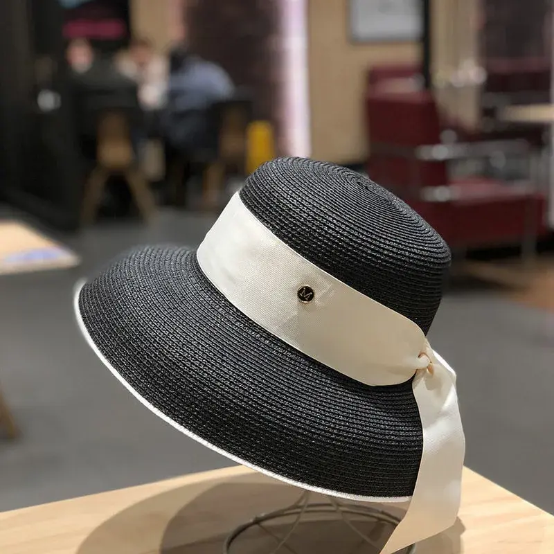 Retro French Street Style Hepburn Versatile Silk Ribbon Straw Hat Women's Popular Fashion Korean Version Sunshade Cap