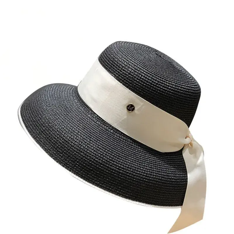 Retro French Street Style Hepburn Versatile Silk Ribbon Straw Hat Women's Popular Fashion Korean Version Sunshade Cap