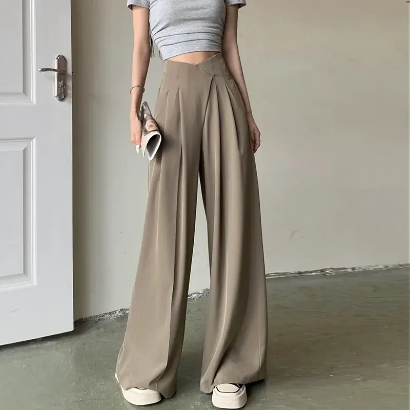 Summer Wide Leg Pants High Waist Casual Suit Straight Cut Floor Length Women's Trendy Super Wide Trousers AE Stock Origin