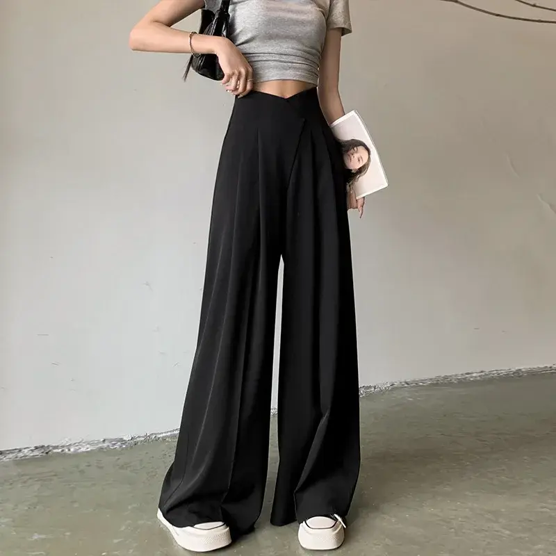 Summer Wide Leg Pants High Waist Casual Suit Straight Cut Floor Length Women's Trendy Super Wide Trousers AE Stock Origin