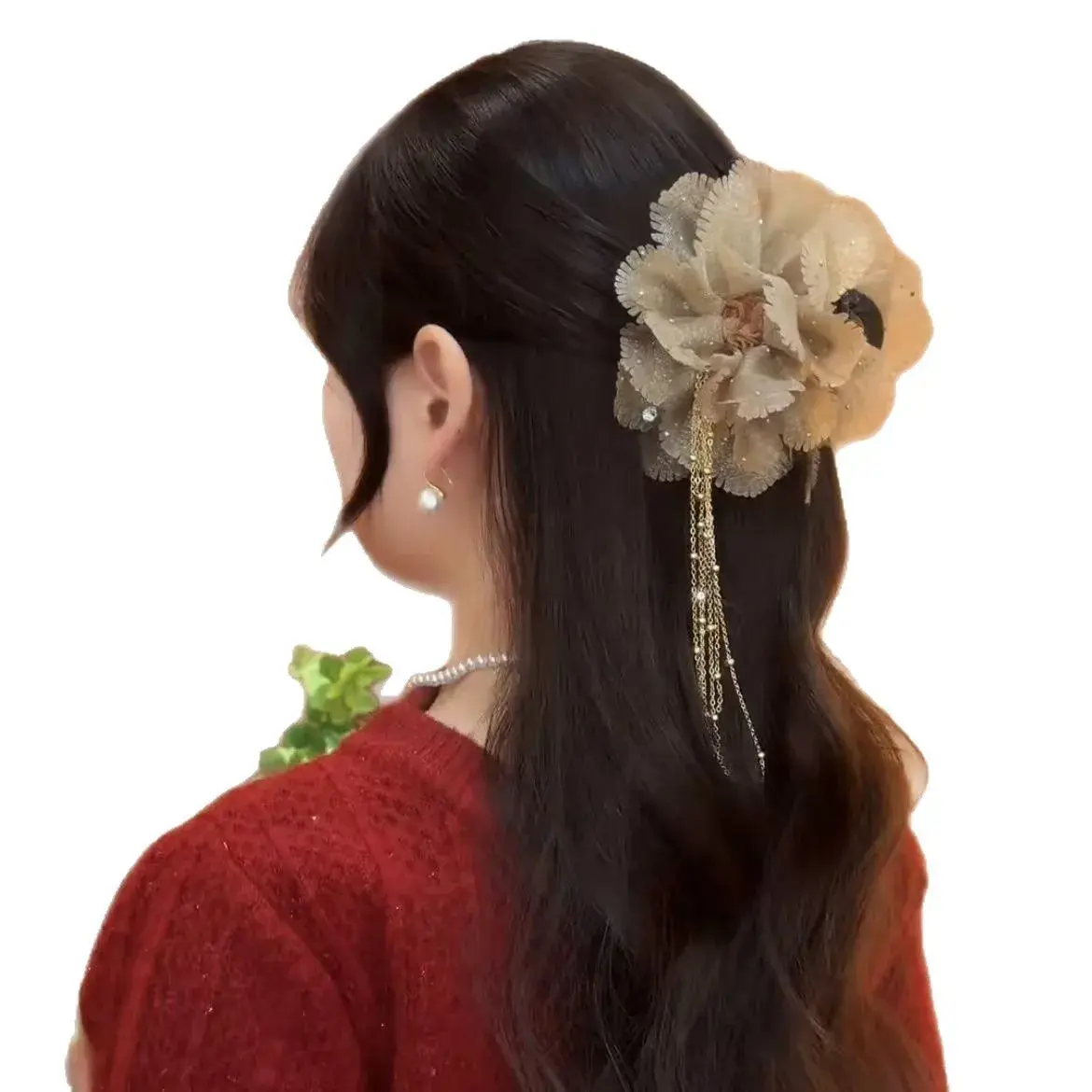 New Elegant Peony Flower Hair Claw Fashionable Tassel Headband High Aesthetic Value Light Luxury Hair Accessories Hairpins