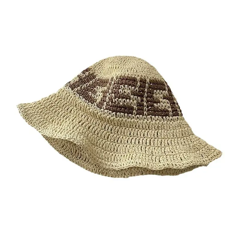 Handmade Straw Hat Large Brim Beach Sun Hat Foldable Summer Travel Vacation Sun Protection Fashionable Grass Hat from Mainland C
