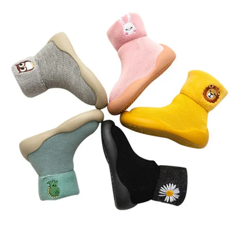 Winter New Children's Fleece-Lined Floor Shoes Baby Long Tube Warm Thickened Socks Shoes Baby Anti-Slip Learning Shoes Trendy