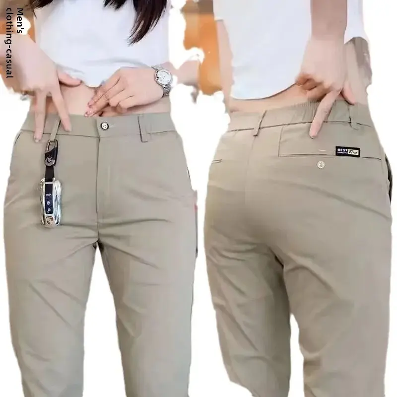 Summer Ice Silk Quick Dry Air Conditioner Pants 2024 New Spring Summer Casual Pants Men's Trendy Versatile Slimming Smooths Your