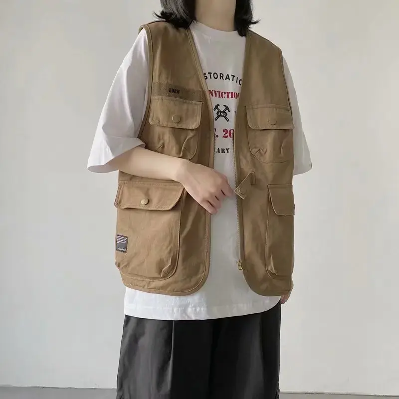 Summer Unique Vest Workwear Jacket Men's Sleeveless Vintage Street Trendy High Street Brand Ins Shoulder Vest Hong Kong Style Yo