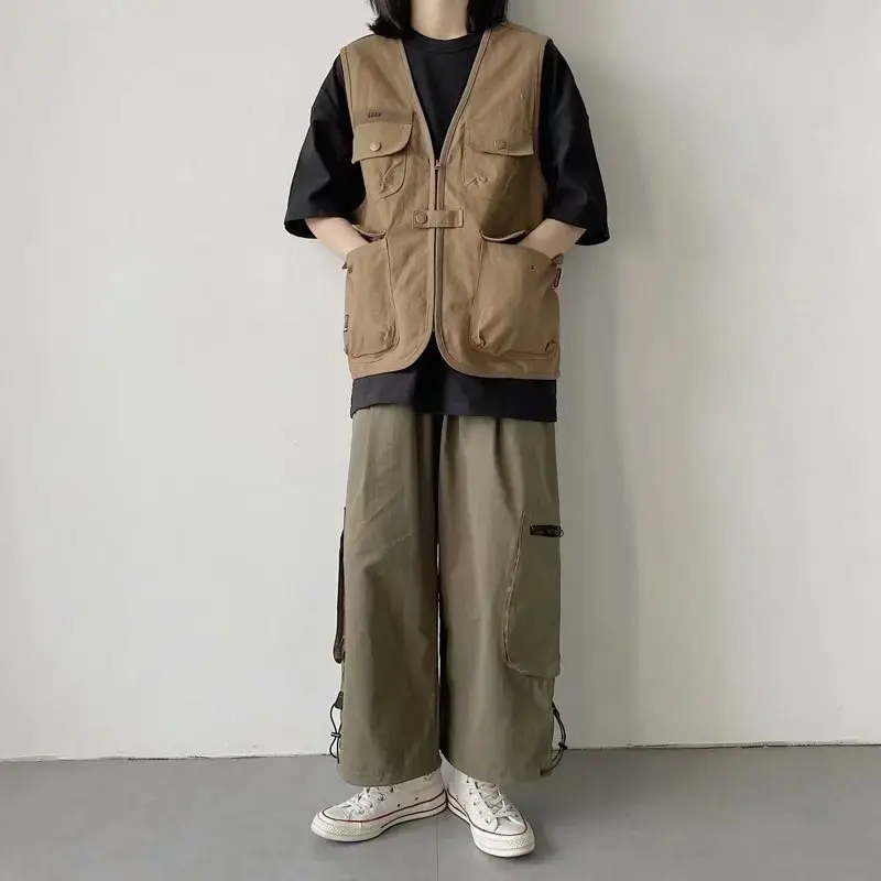Summer Unique Vest Workwear Jacket Men's Sleeveless Vintage Street Trendy High Street Brand Ins Shoulder Vest Hong Kong Style Yo