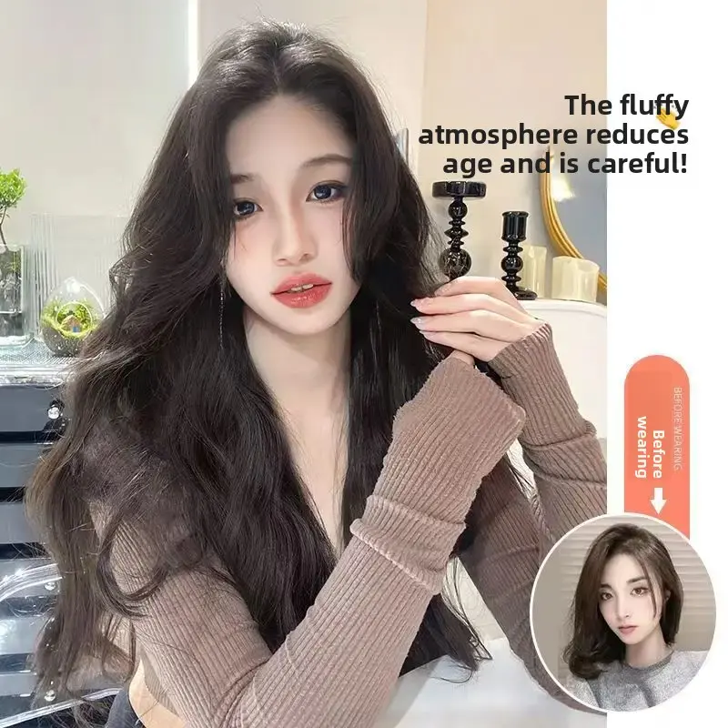 Women's Long Hair Wig Piece Invisible Traceless Simulation Hair Fluffy Three Pieces Curly Hair Extension Patch Chinese Origin