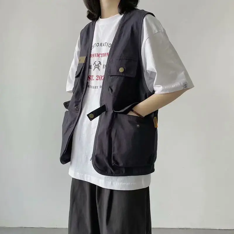 Summer Unique Vest Workwear Jacket Men's Sleeveless Vintage Street Trendy High Street Brand Ins Shoulder Vest Hong Kong Style Yo