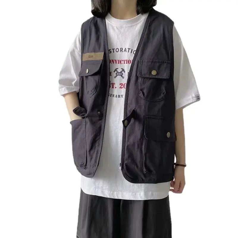 Summer Unique Vest Workwear Jacket Men's Sleeveless Vintage Street Trendy High Street Brand Ins Shoulder Vest Hong Kong Style Yo