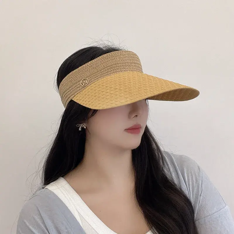 Foldable Large Brim Empty Top Hat Women's Japanese Style Summer Outdoor Travel Sun Protection Hat Versatile Grid Pattern