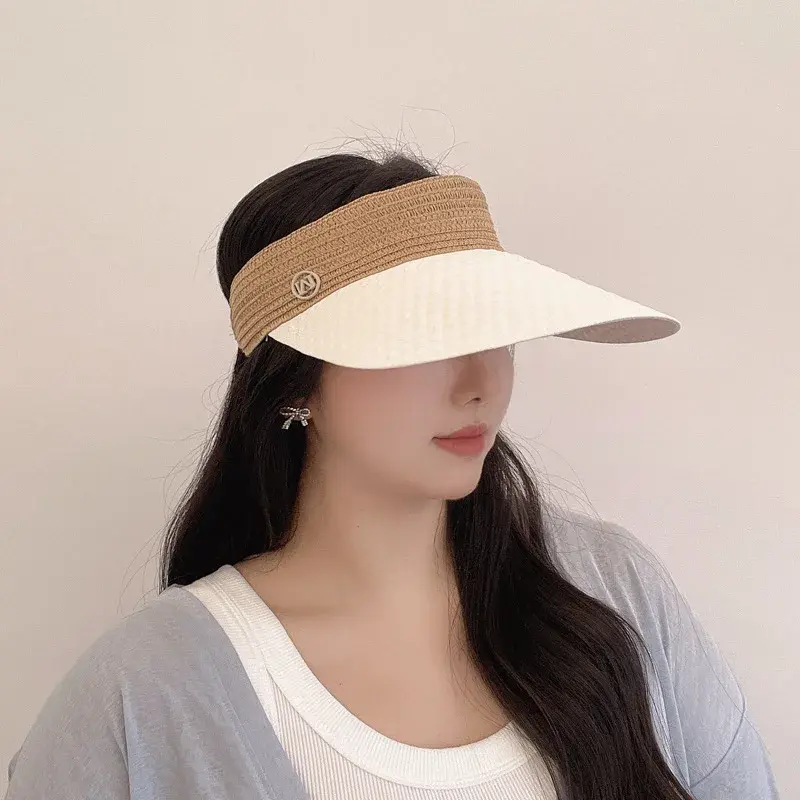Foldable Large Brim Empty Top Hat Women's Japanese Style Summer Outdoor Travel Sun Protection Hat Versatile Grid Pattern