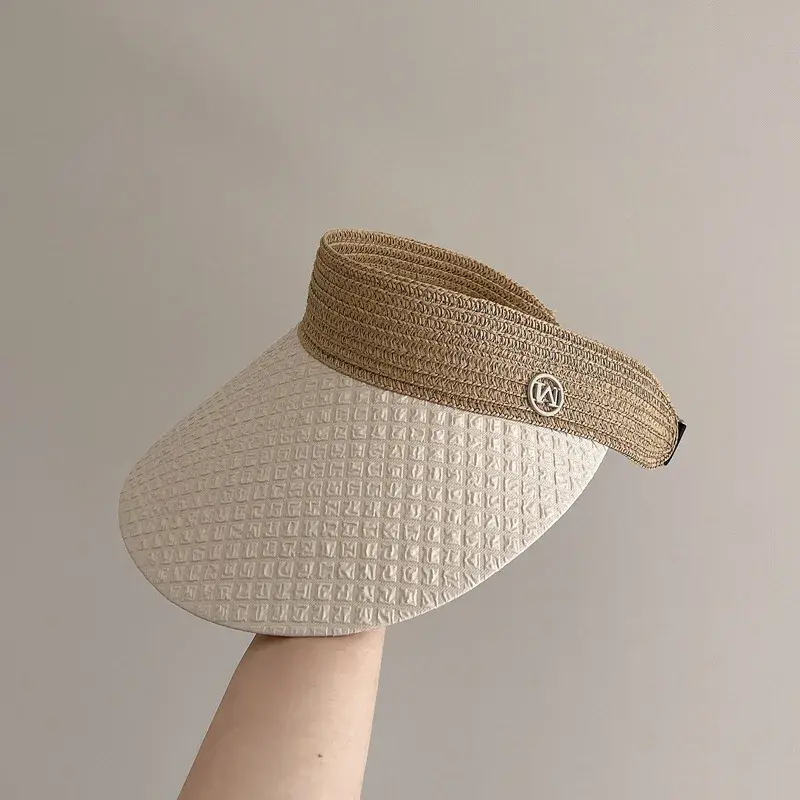 Foldable Large Brim Empty Top Hat Women's Japanese Style Summer Outdoor Travel Sun Protection Hat Versatile Grid Pattern