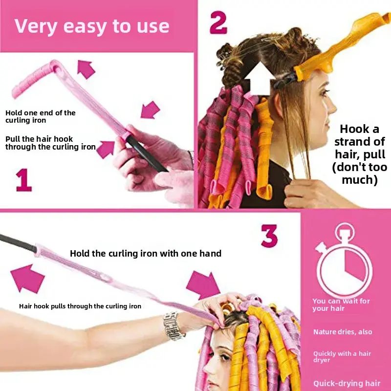 Magic Curling Iron 30-65cm Hair Rolling Barrel Lazy Person's Hair Styling Tool Spiral Hairline Curling Black Hair Styling Tools