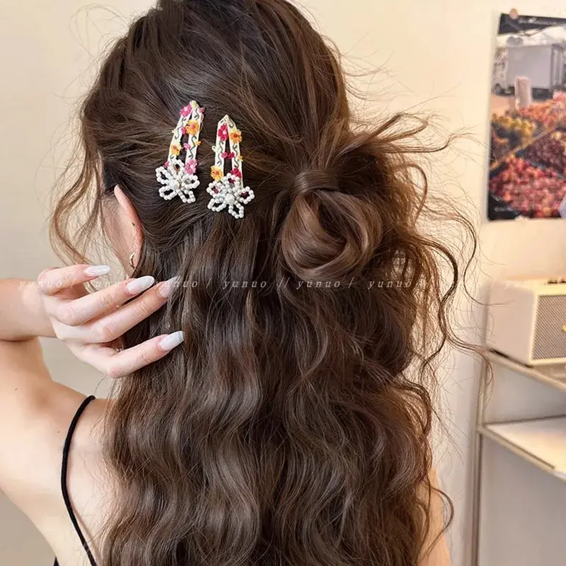 Spring Live Pearl Flower Hair Clips Women's Side Bangs BB Clips Korean Style Fresh And Clear Hair Accessories Salon Quality